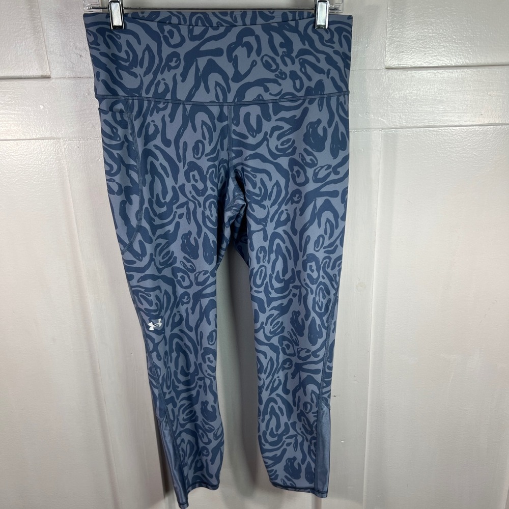 Under Armour HeatGear Compression Leggings Blue Grey Abstract Animal Print Large